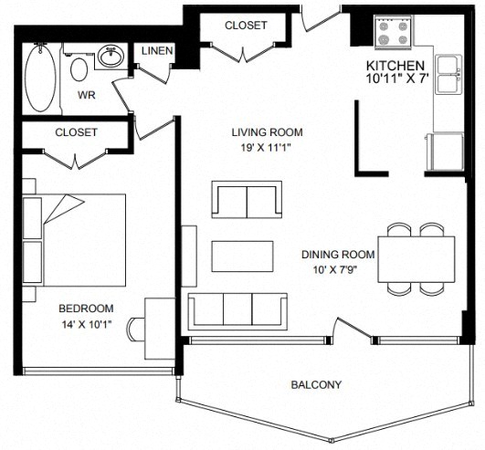 Floor plan layout diagram for 1J